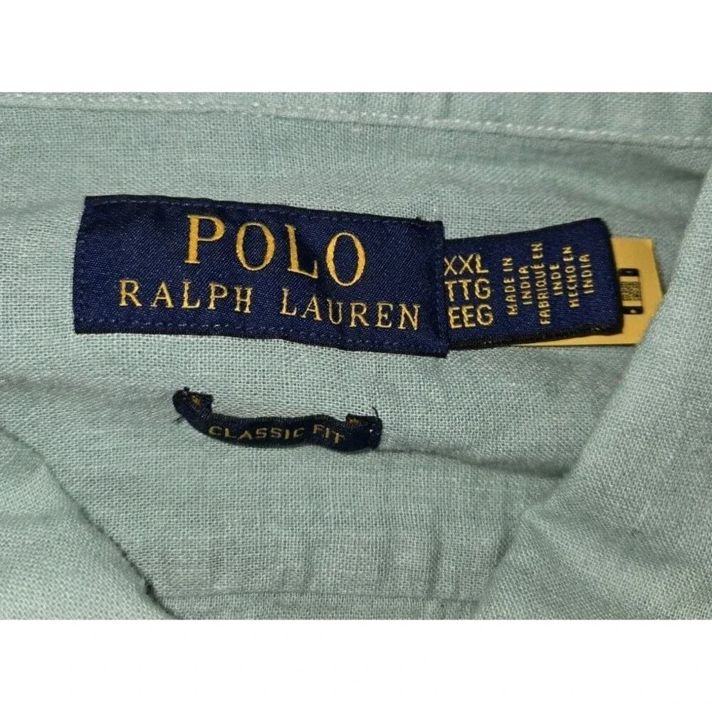 Mens Polo Ralph Lauren Classic Fit Button Up Linen Cotton Shirt Short Sleeve 2XL